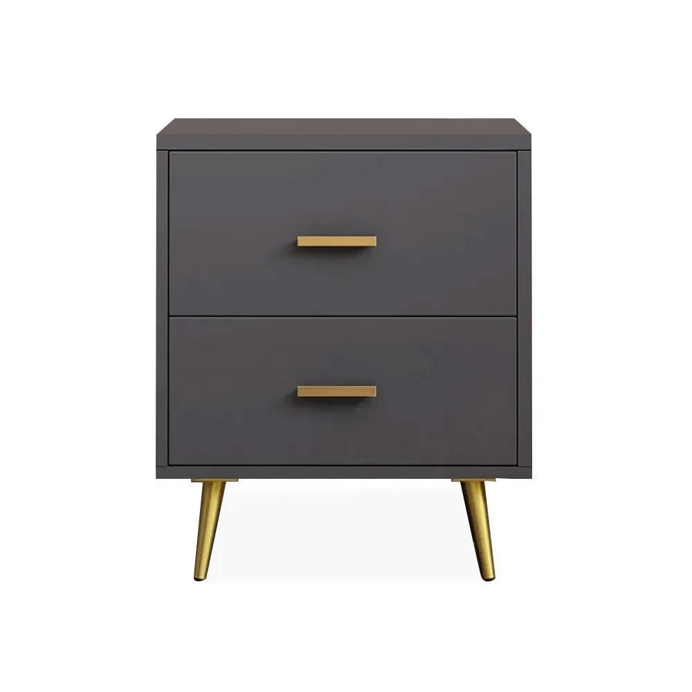 Modern Wood Nightstand with Gold Legs 2-Drawer Bedside Table in White