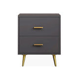 Modern Wood Nightstand with Gold Legs 2-Drawer Bedside Table in White