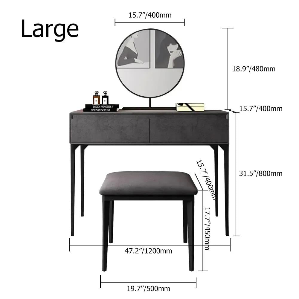 Modern Gray Makeup Vanity Set with Velvet Surface Dressing & Mirror & Stool in Small
