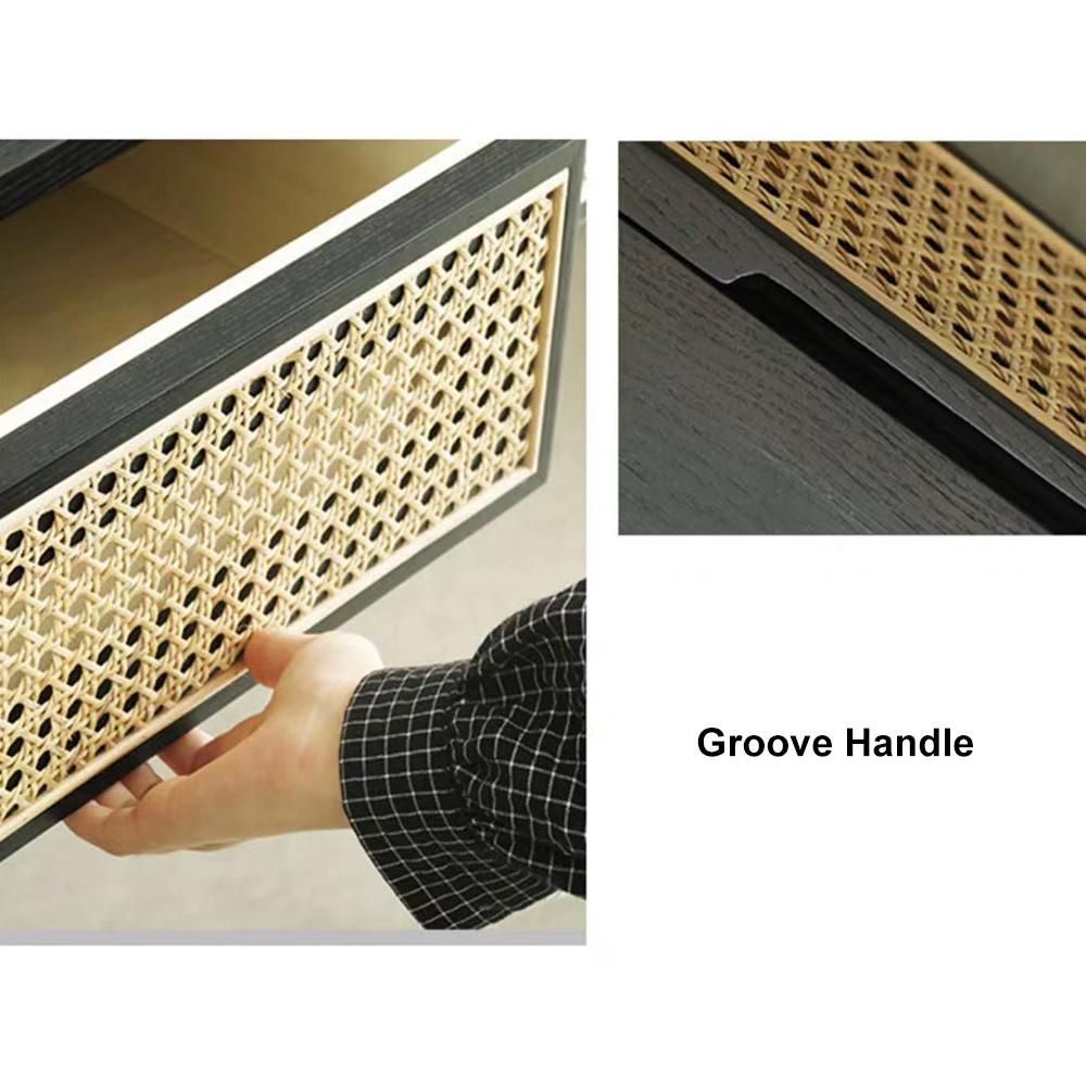 Modern Black Rattan Desk Home Office Desk with Drawers Wooden Writing Desk