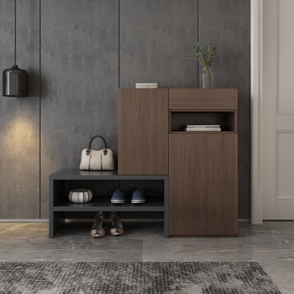 Gray Corner Shoe Storage Cabinet with 7 Shelves & 1 Drawer Entryway Shoe Storage