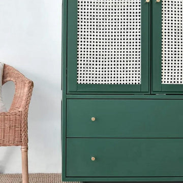 Nordic Green Closet with 2-Drawer 2-Door Clothes Cabinet Rattan Woven