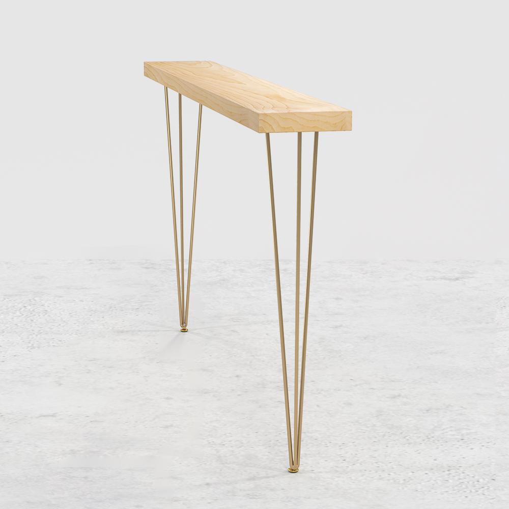 39" Modern Walnut Narrow Rectangular Console Table with Wooden Top Metal Legs