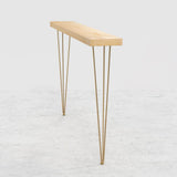 39" Modern Walnut Narrow Rectangular Console Table with Wooden Top Metal Legs