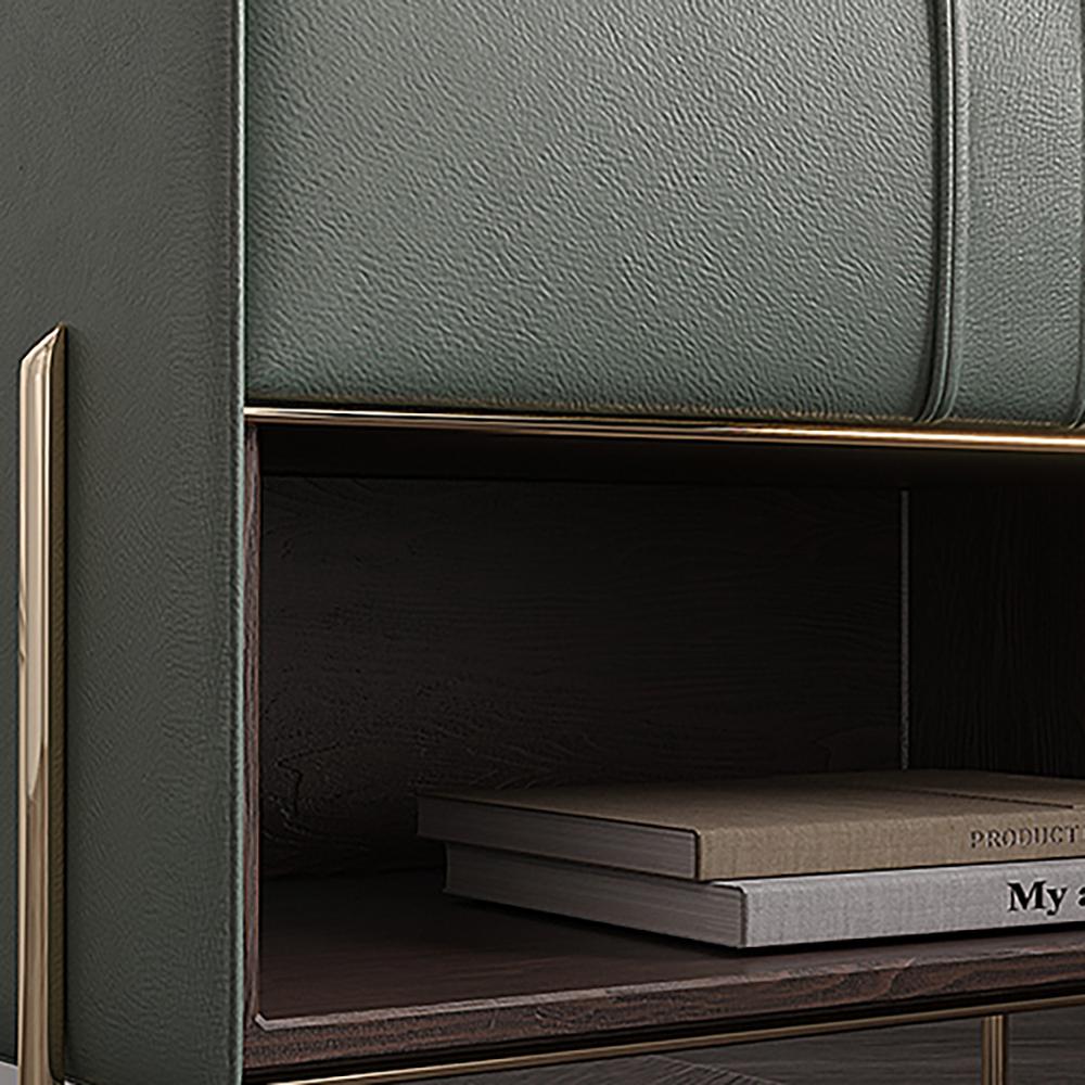 Modern Gray Nightstand Stone Top Bedside Table with Charger & Light