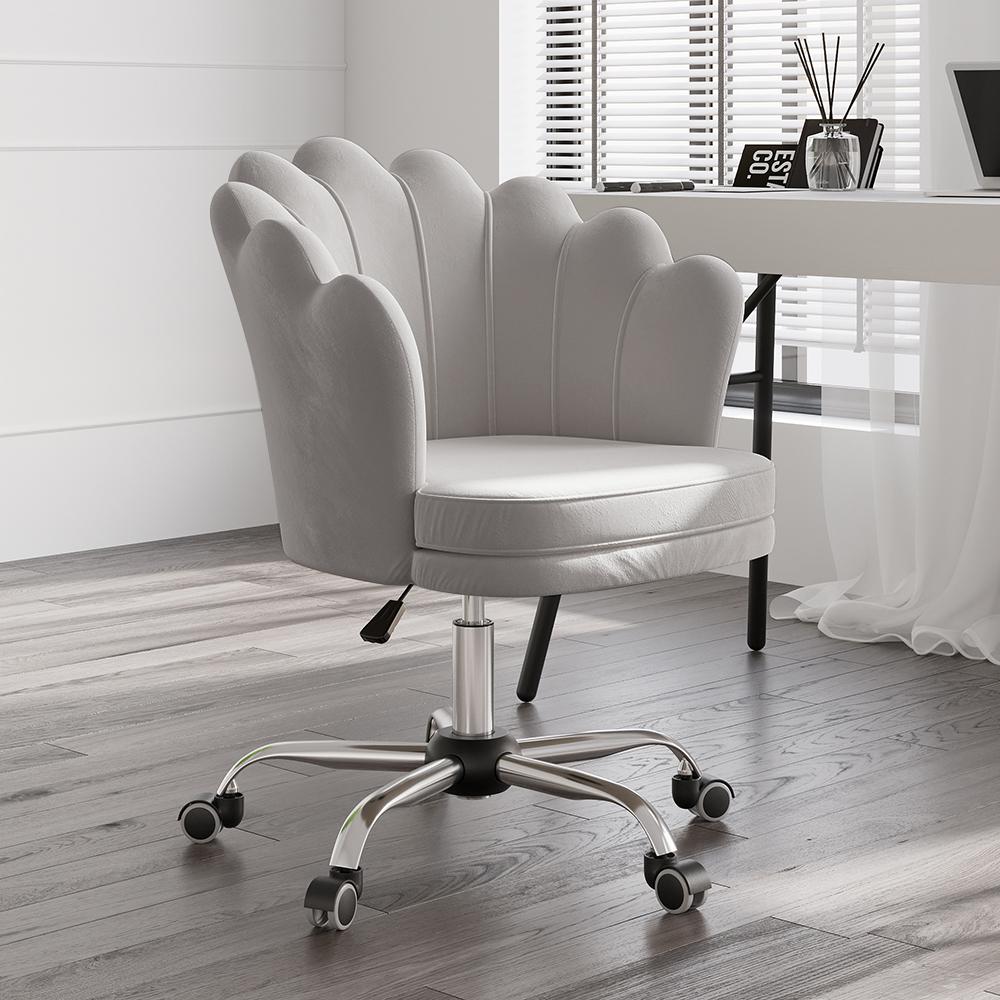 Blue Modern Swivel Office Chair Velvet Upholstered Task Chair Adjustable Height