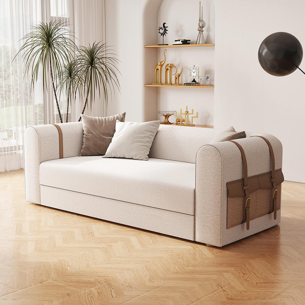 87" Modern White Boucle 3-Seater Sofa Upholstered   Convertible  with Side Storage