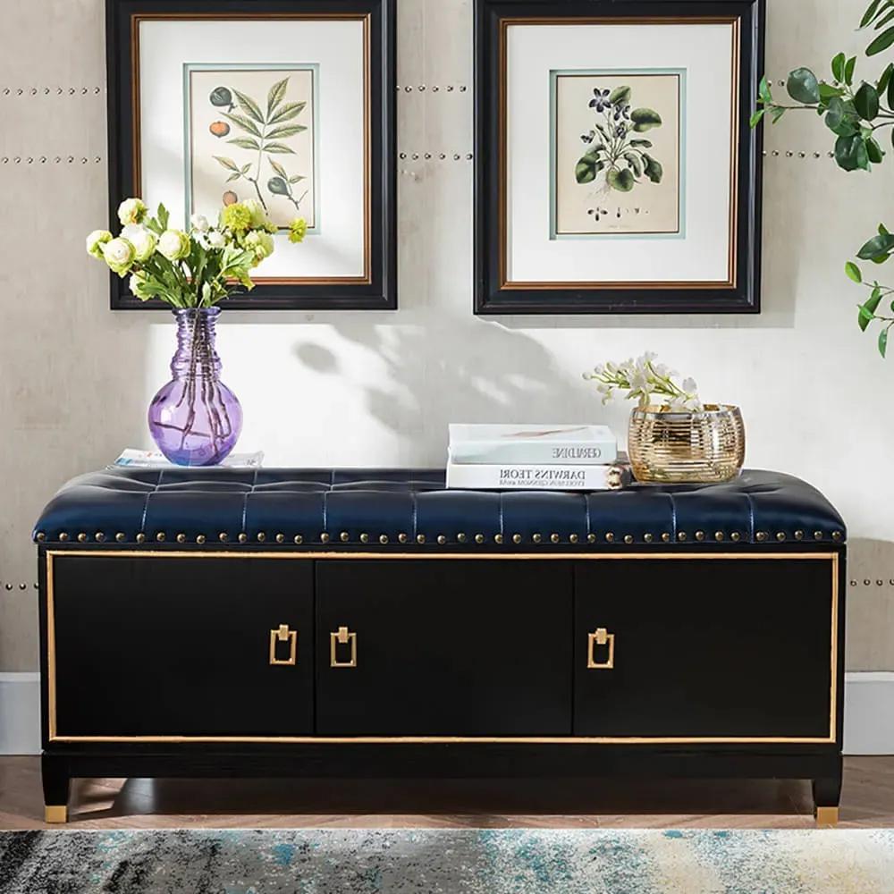 39.4" Faux Leather Upholstered Entryway Bench with Storage Shoe Cabinet 3-Door