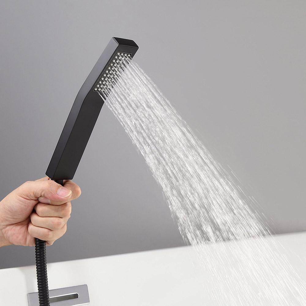 Ridge Wall Mount Waterfall Bathtub Faucet Matte Black with Hand Shower Solid Brass
