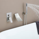 Modern Waterfall Wall-Mount Tub Filler Faucet Single Handle & Handshower in Matte Black