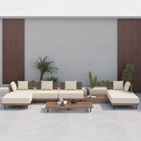 8Pcs Teak & Aluminum & Rattan Outdoor Sectional Sofa Set with Coffee Table and Cushion
