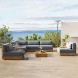 9 Pieces Teak Modular Outdoor Patio Sectional Sofa Set with Coffee Table and Cushion