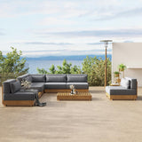 9 Pieces Teak Modular Outdoor Patio Sectional Sofa Set with Coffee Table and Cushion
