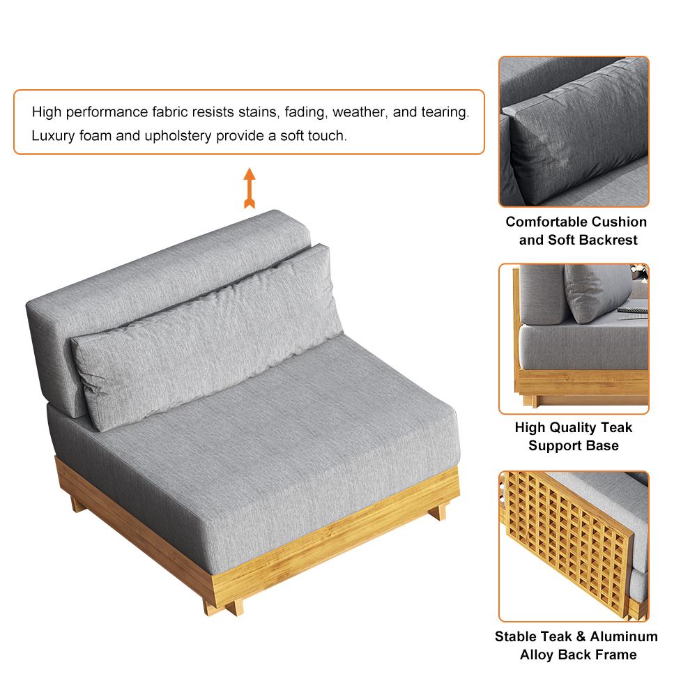 9 Pieces Teak Modular Outdoor Patio Sectional Sofa Set with Coffee Table and Cushion
