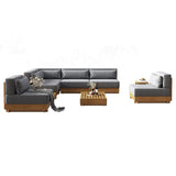 9 Pieces Teak Modular Outdoor Patio Sectional Sofa Set with Coffee Table and Cushion