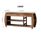 40.2" Rustic Bamboo Upholstered Entryway Flip Top Storage Shoe Rack Bench with 3 Shelves