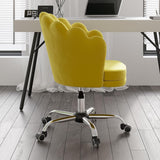 Blue Modern Swivel Office Chair Velvet Upholstered Task Chair Adjustable Height