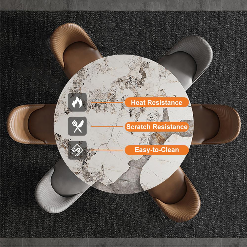 53" Modern Round Dining Table Faux Marble Tabletop for 6 Person