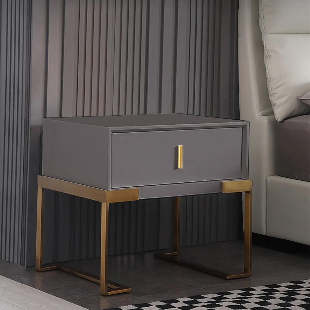 Black Bedroom Nightstand with Drawer Bedside Table Stainless Steel Base