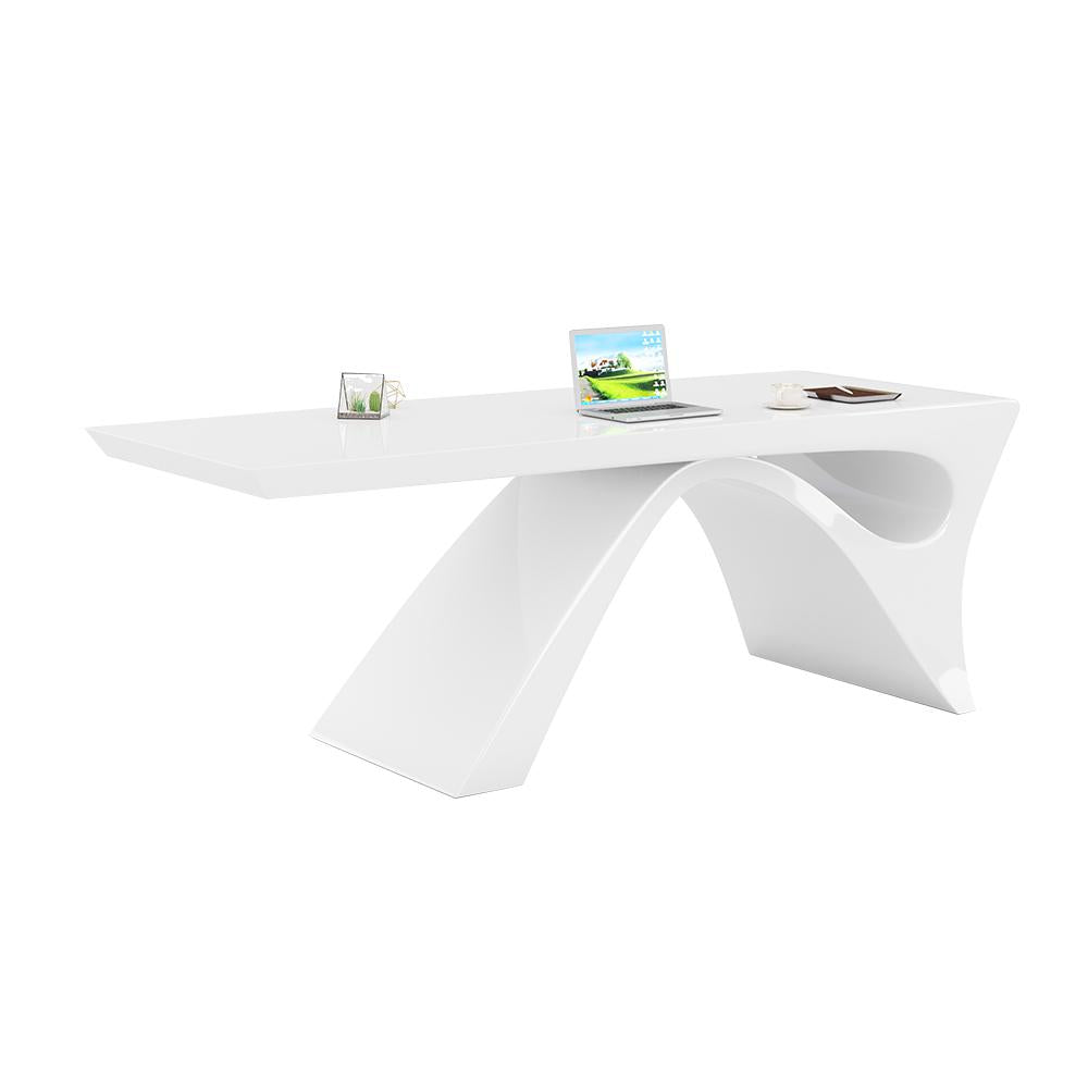 71" Modern White Computer Desk Rectangular Executive Desk with Abstract Base