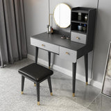 2 Pieces Minimalist Makeup Vanity Set in Walnut with Mirror & Stool