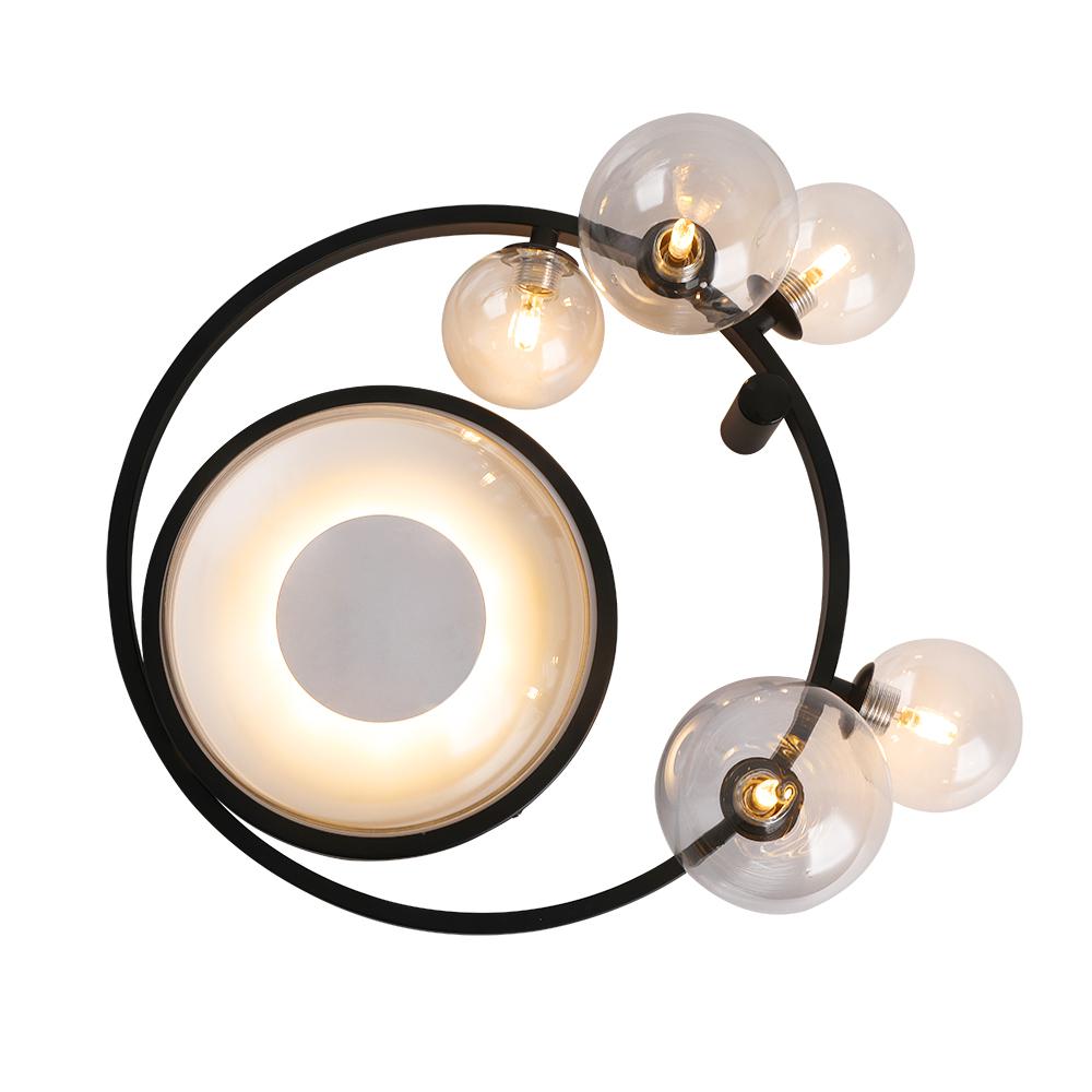 Modern 6 Light LED Black Geometric Bubble Flush Mount Ceiling Light with Glass Shade