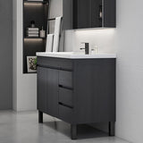 36" Modern Black Bathroom Vanity Ceramics Single Sink Freestanding with 3 Drawers