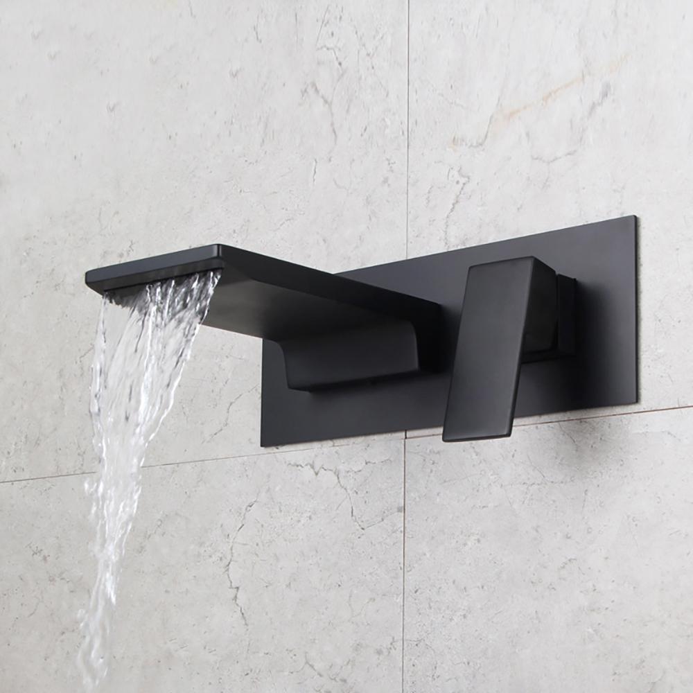 Sleek Black Wall Mounted Single Handle Waterfall Bathroom Sink Faucet