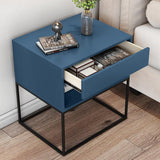 Blue Bedroom Nightstand with Drawer Bedside Table Metal Base