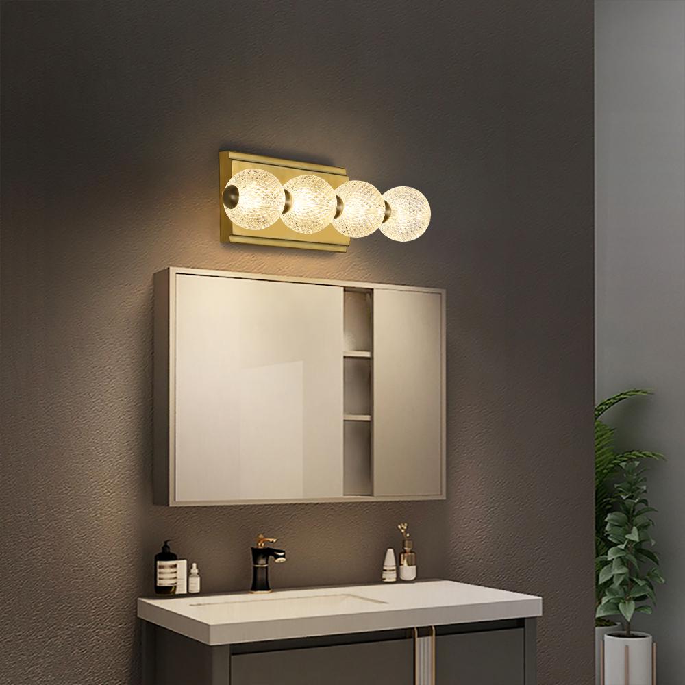 4-Light Clear Acylic Vanity Wall Light for Bathroom in Gold