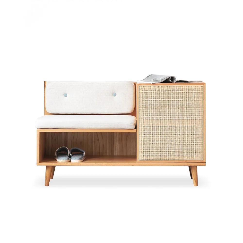 Upholstered Shoe Storage Cabinet with Door Entryway Rattan Shoe Storage Bench