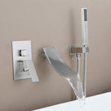 Modern Waterfall Wall-Mount Tub Filler Faucet Single Handle & Handshower in Matte Black