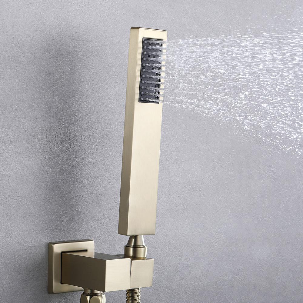 Ultramodern Brushed Gold Wall Mounted Swirling Tub Filler Faucet with Hand Shower