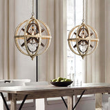 5-Light Retro Globe Weathered Wood Chandelier with Crystal Accents
