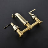 Traditional Wall Mounted Double Handle Bathroom Sink Faucet Solid Brass in Gold Finish