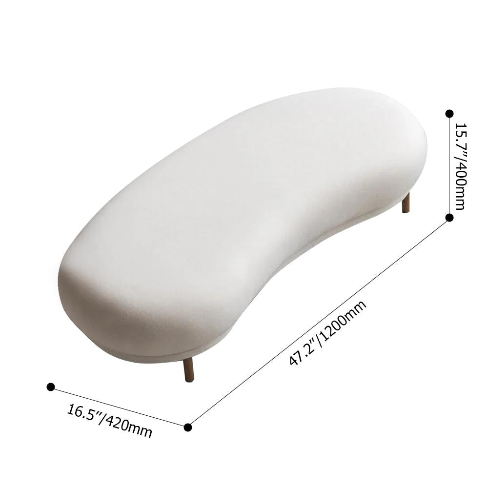 Modern White Velvet Bench Upholstered Curved Bench for End of Bed with Metal Legs