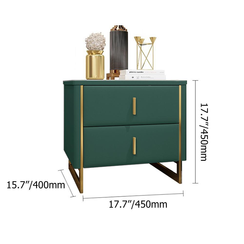 Modern Off White Nightstand 2-Drawer Faux Leather Bedside Table in Gold