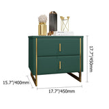 Modern Off White Nightstand 2-Drawer Faux Leather Bedside Table in Gold