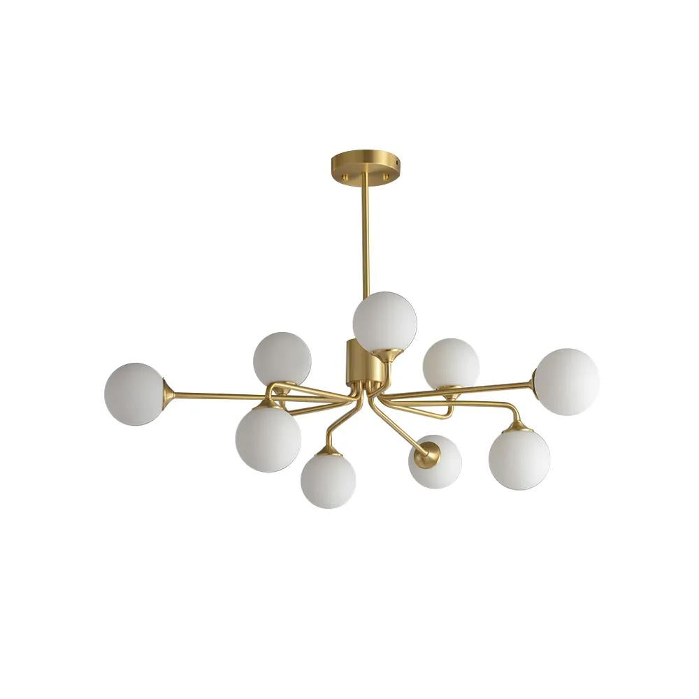 Modern Brass Sputnik Chandelier 9-Light with Glass Shade for Living Room