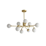 Modern Brass Sputnik Chandelier 9-Light with Glass Shade for Living Room