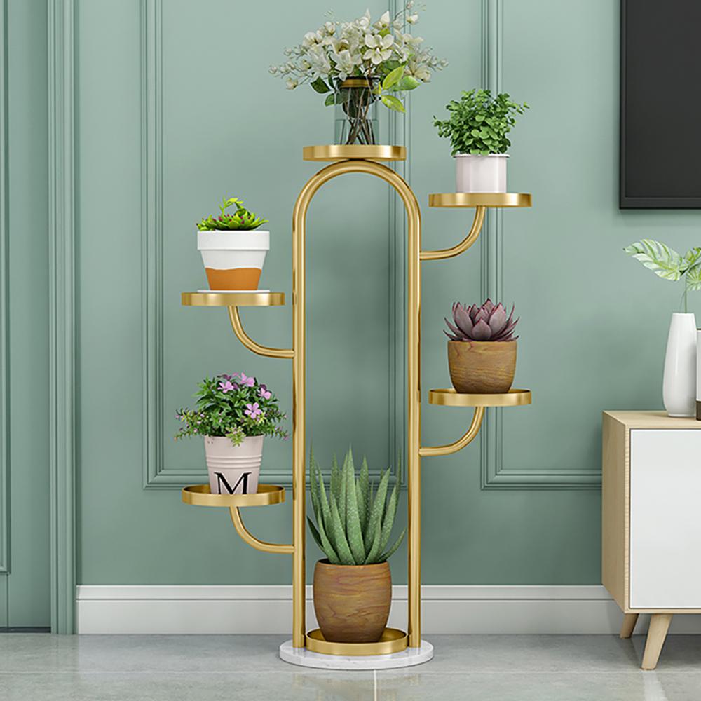 25"/37" Modern Tree-Shaped 4/6-Tiered Plant Stand in Gold Set of 2