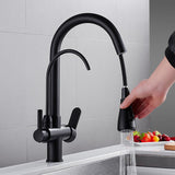 Water Filter Kitchen Faucet Pull Out Faucet in Matte Black Swirling Faucet Solid Brass