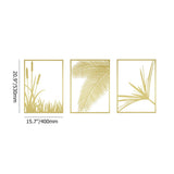 3 Pieces Modern Gold Metal Wall Decor Plant Art with Rectangle Frame