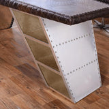 76" Aviator Desk with Storage Aluminum and Leather Office Desk