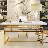 71" White Writing Desk Modern Computer Desk with 2-Drawer in Gold