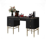 Black Makeup Vanity Table Faux Marble Dressing Table with Drawers Gold Stainless Steel