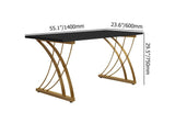 47" Modern White Rectangular Home Office Desk with Pine Wood Table Top & Gold Frame