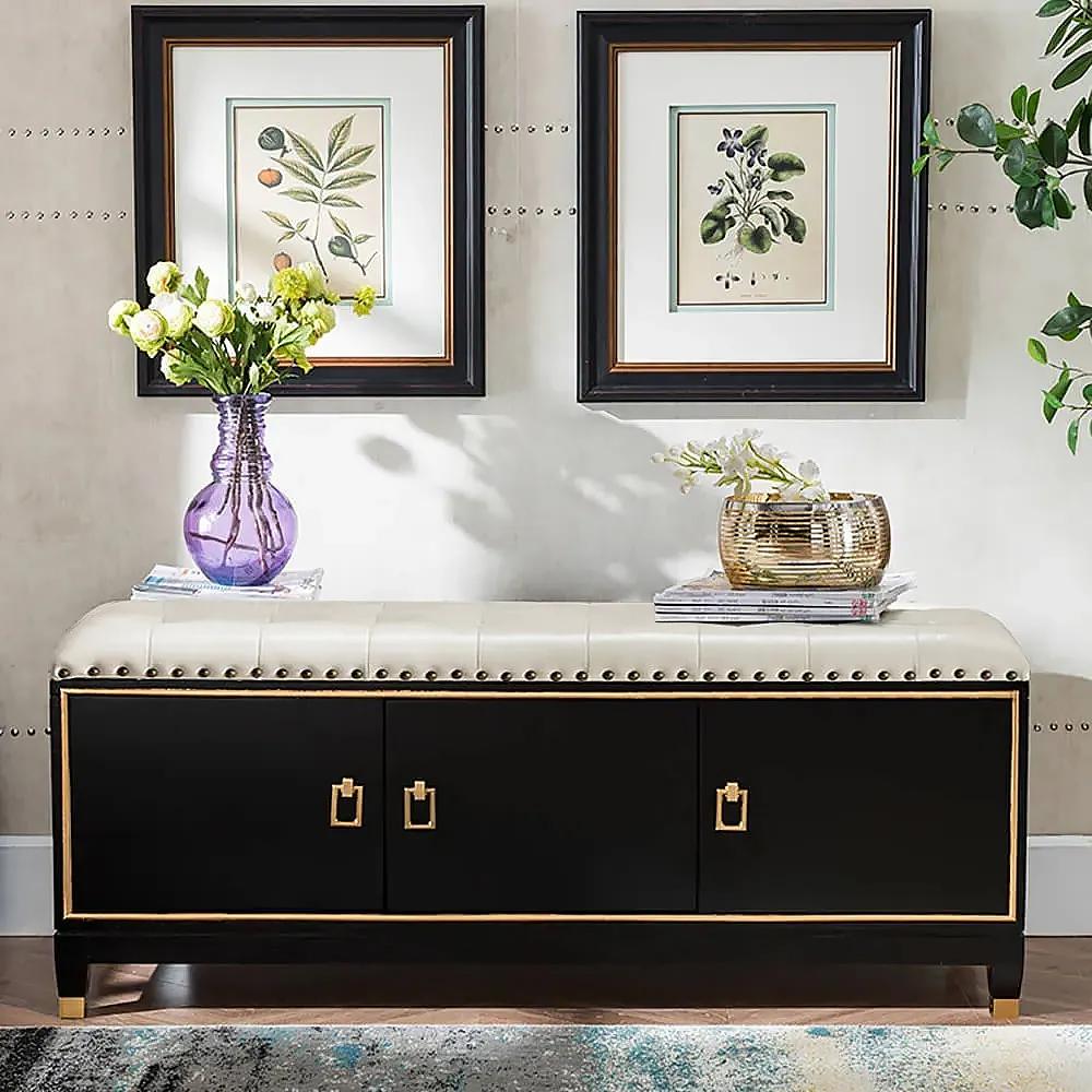 39.4" Faux Leather Upholstered Entryway Bench with Storage Shoe Cabinet 3-Door
