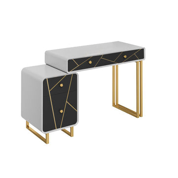 Modern White&Black Makeup Vanity Expandable Dressing Table with Cabinet