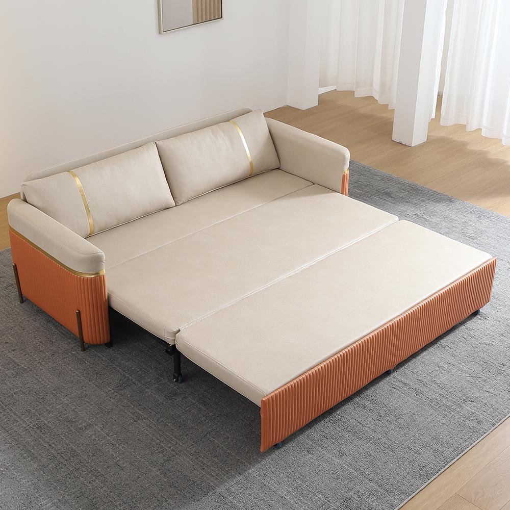 79" Full Sleeper Sofa Bed with Storage Upholstered Convertible Cotton & Linen